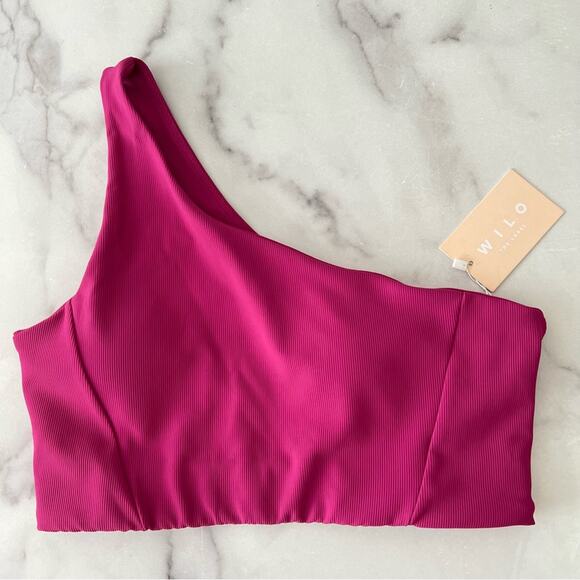 Wilo Australia Corsetry One Shoulder Sports Bra ribbed fuchsia hot pink - Picture 1 of 5